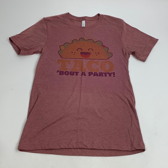 Bella Canvas Soft Graphic Taco Tshirt Sz Small Mauve Pink with Taco Party Logo - Picture 1 of 7